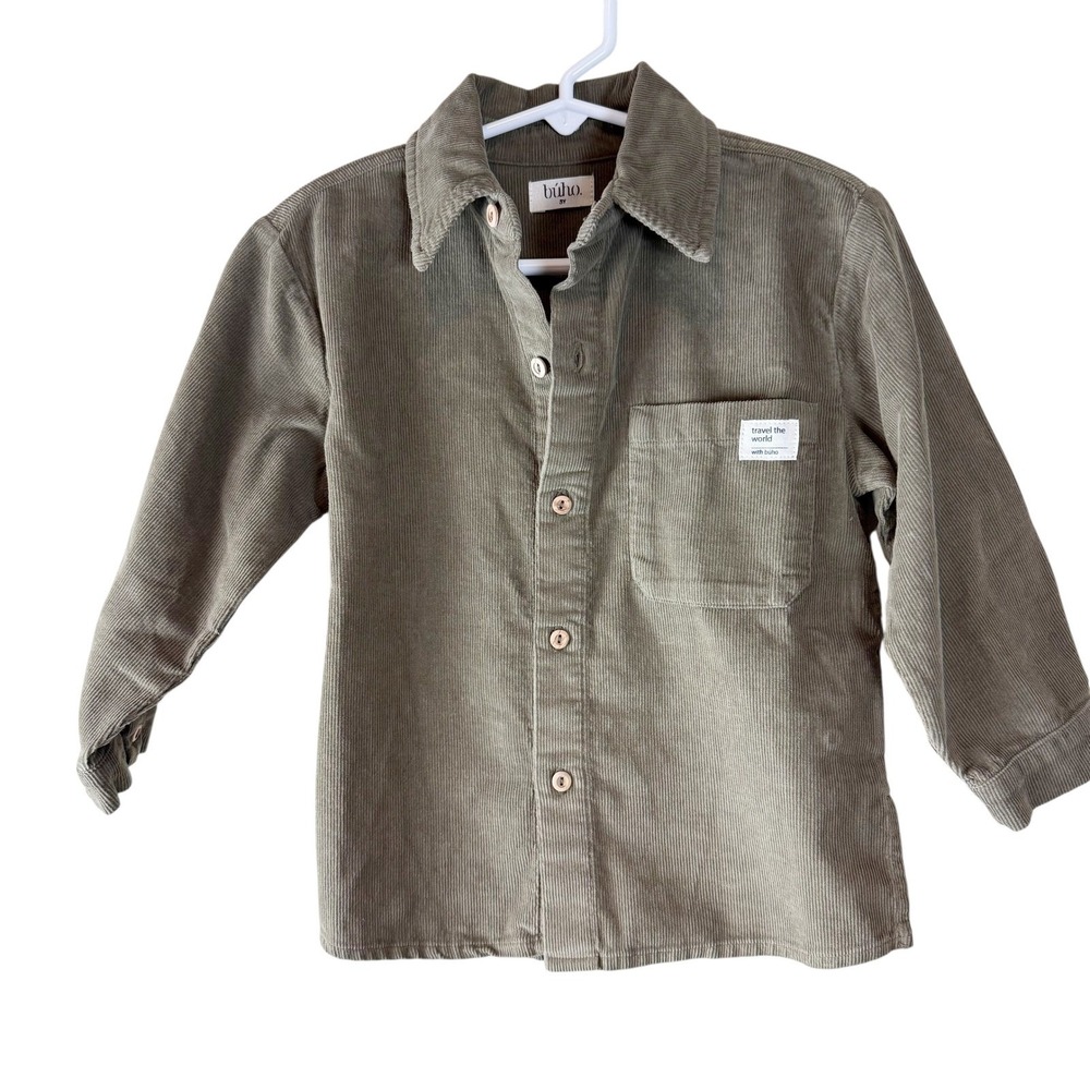 Buho Barcelona‎ Kids Green Corduroy Button Down Shirt 3Y Cotton Travel the World